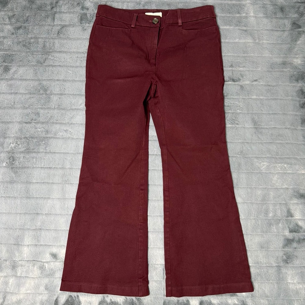 Loft The Sutton Flare Pants Maroon Burgundy Petite 8P Stretch Cotton Blend